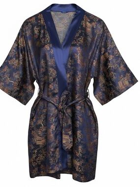 SOLZ SQUIRREL Vintage Short Kimono Robe Blue Pattern Size XL